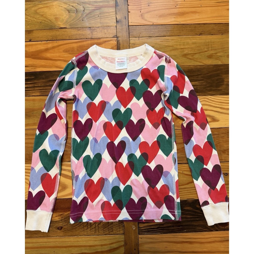 Girl's Hanna Anderson Pajama Top 100% Organic Cotton 6/7 120cm Hearts